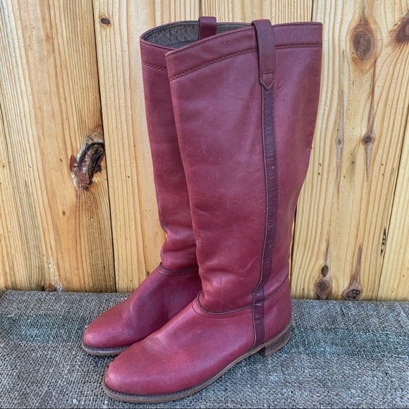 VINTAGE BoHo Hippie Burgundy Leather Dexter CAMPUS Western Boots Size 8.5 N - Picture 1 of 7